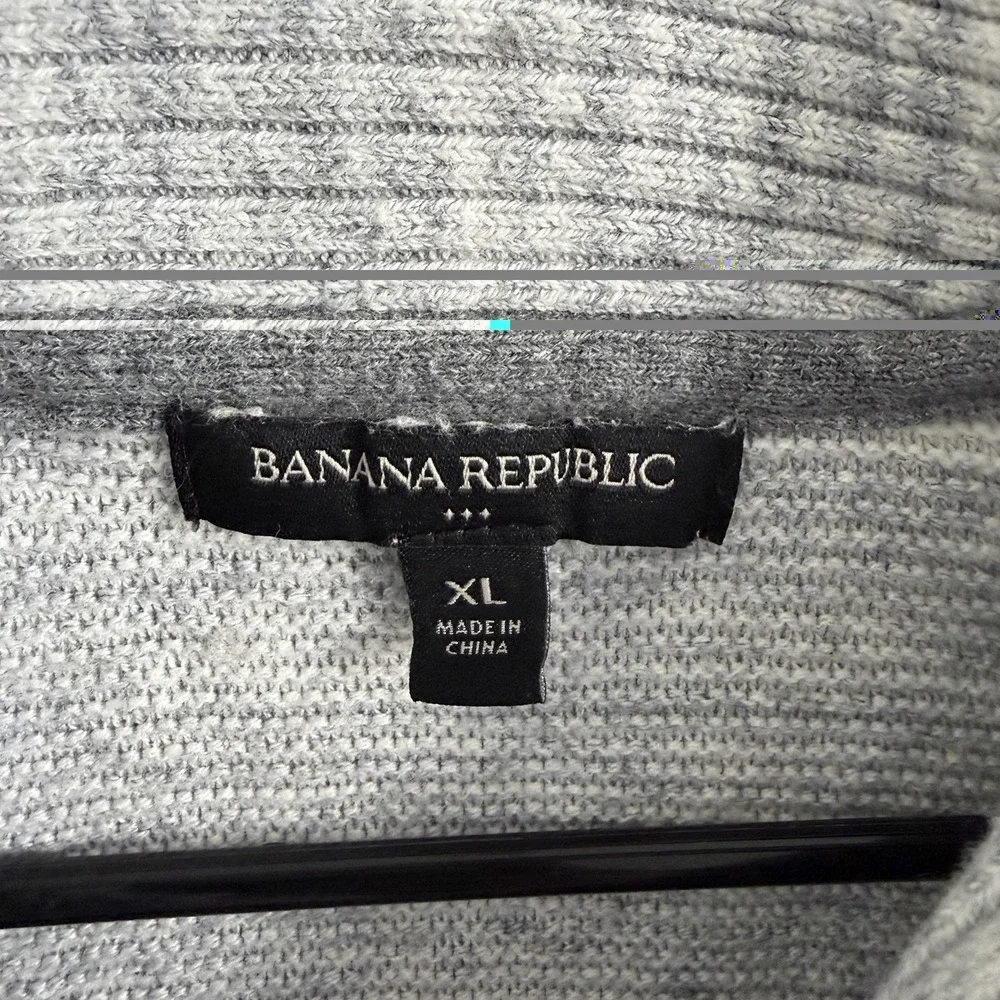Banana Republic Mens XL Gray Knit Sweater Pullover Shawl Collar Preppy Old Money